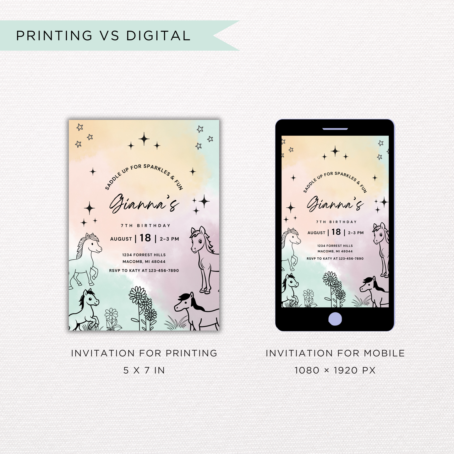 Pony Birthday Invite | Canva Template