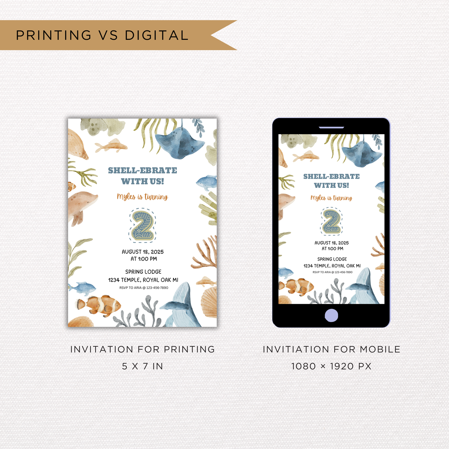 Sea Life 2nd Birthday | Canva Template