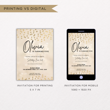 Gold Birthday Invite | Canva Template