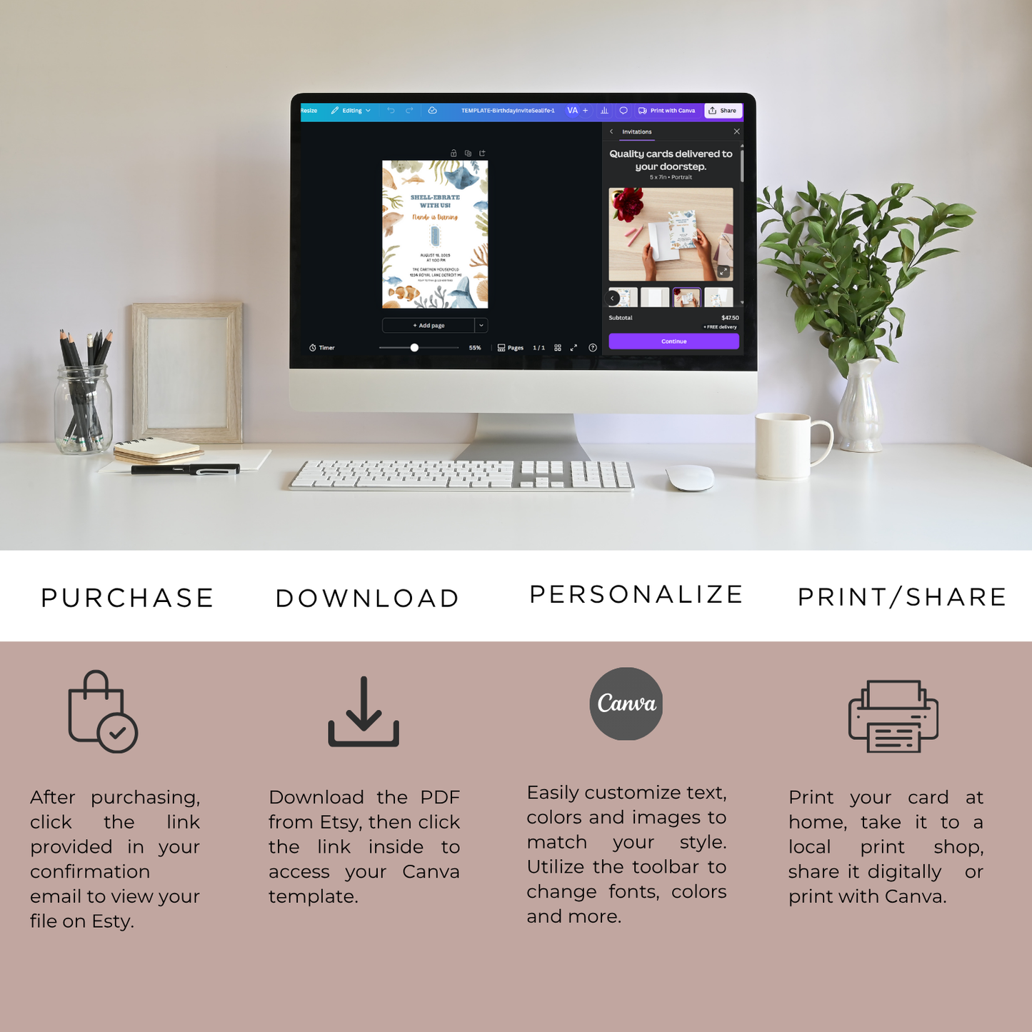 Ocean Theme Birthday Party | Sea Life 1st Birthday Printable | Canva Template