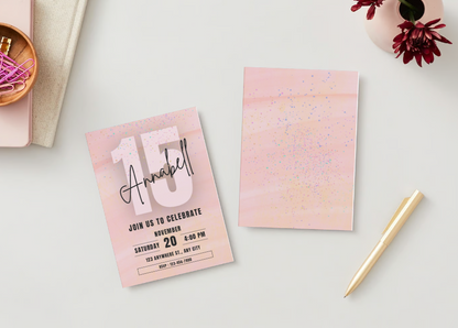 Pink Glitter Birthday Invitation Digital Download | Editable Canva Template | Instant Download