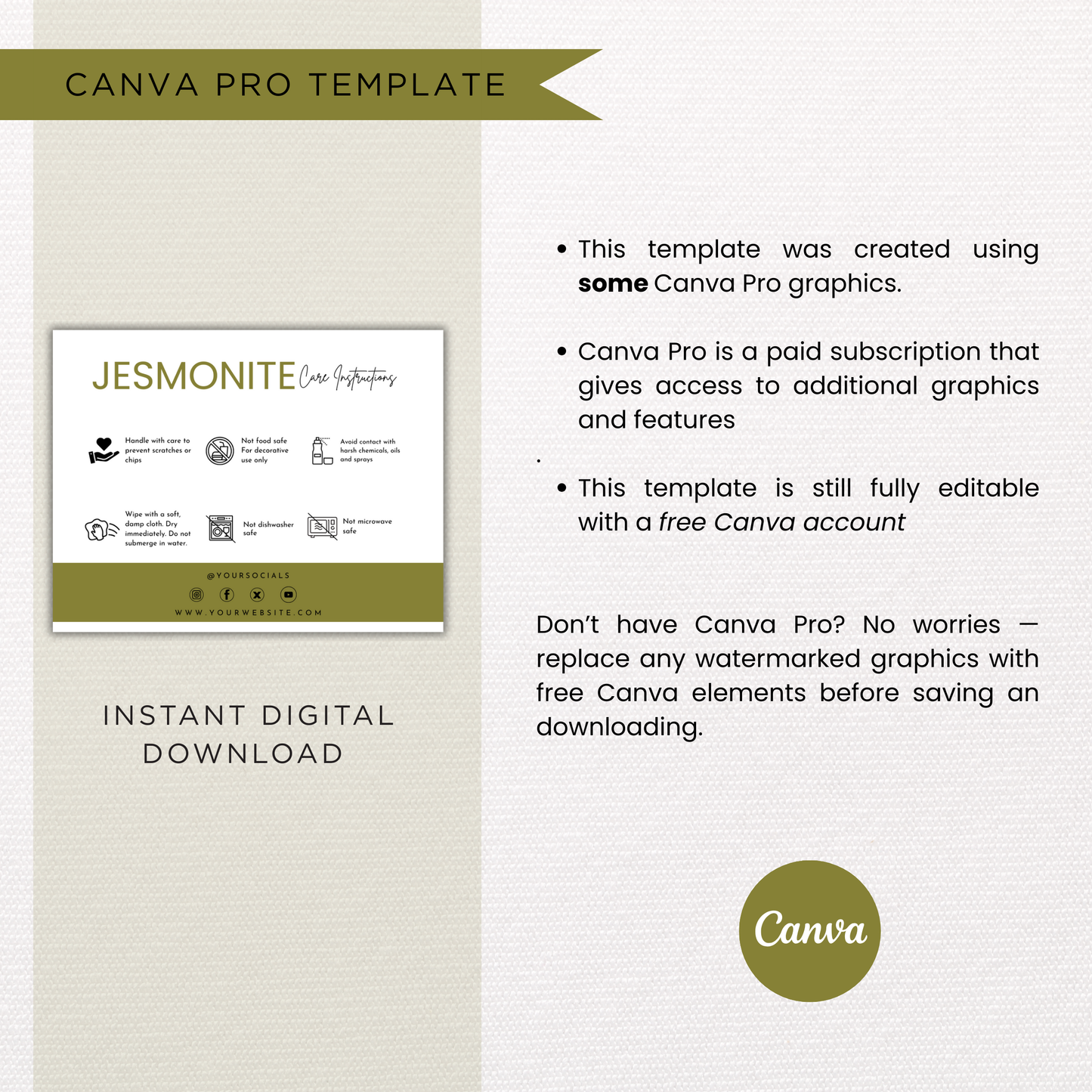 Jesmonite Care Card Template | Editable in Canva