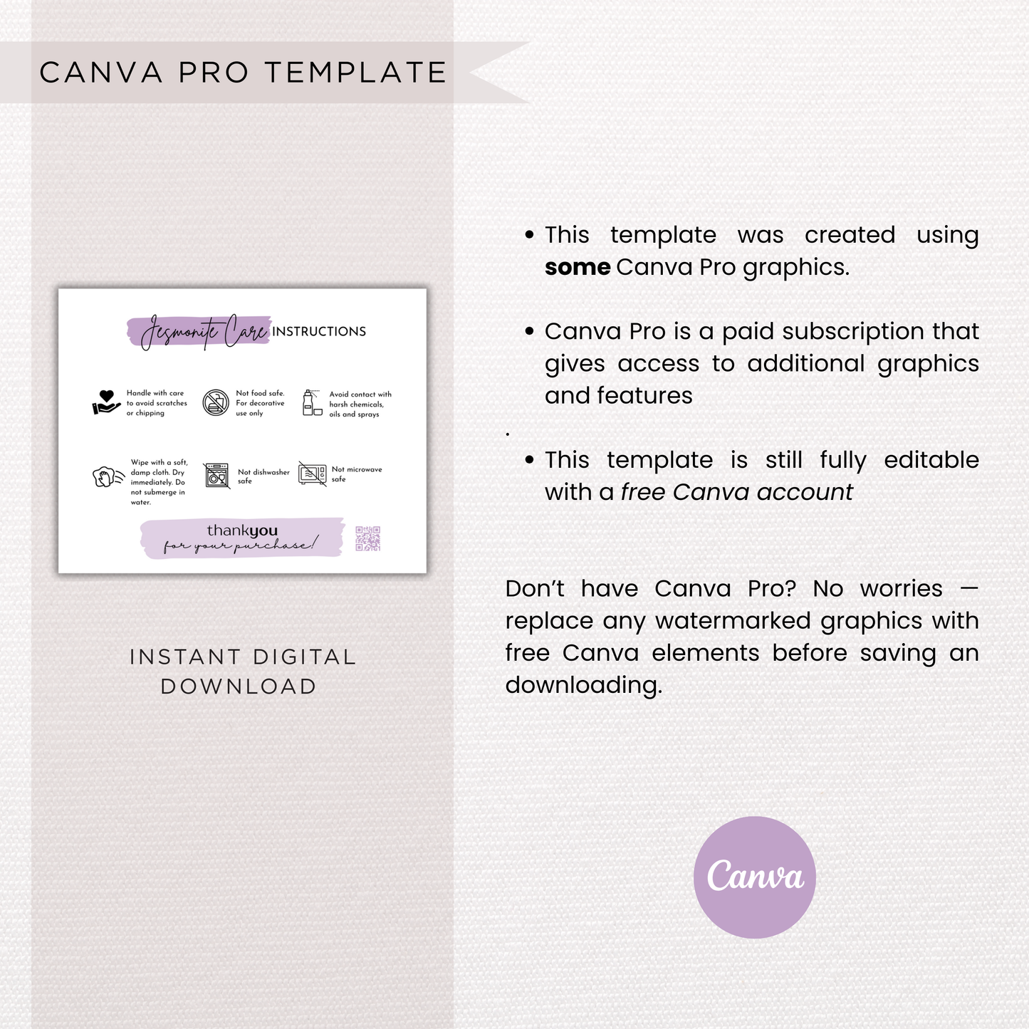 Jesmonite Care Card | Canva Template