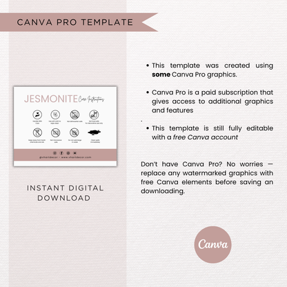 Jesmonite Care Card | Canva Template