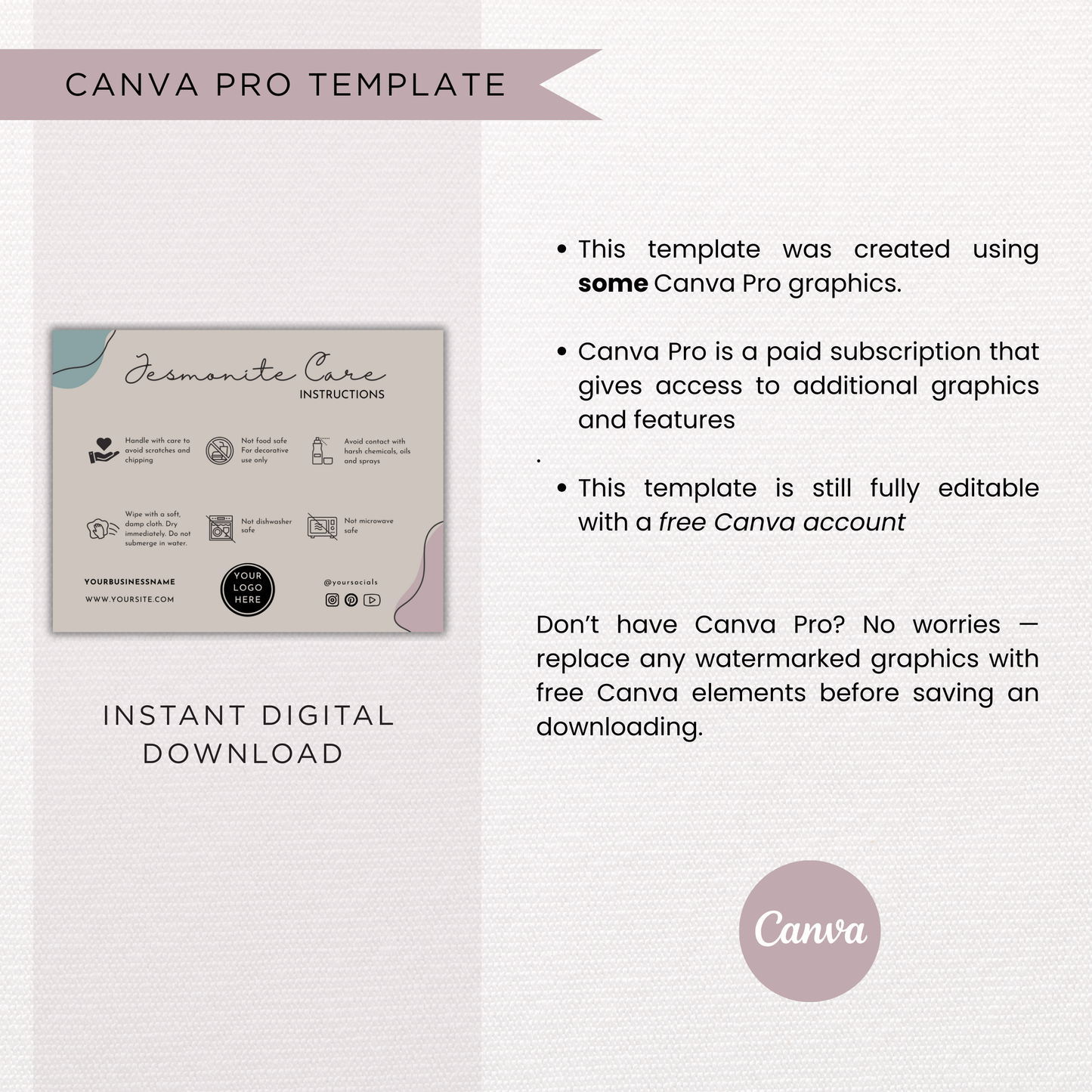 Jesmonite Care Card Template | Editable in Canva
