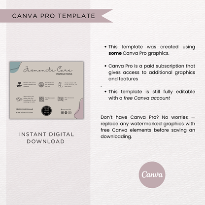 Jesmonite Care Card Template | Editable in Canva