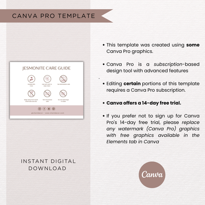 Jesmonite Care Card | Canva Template