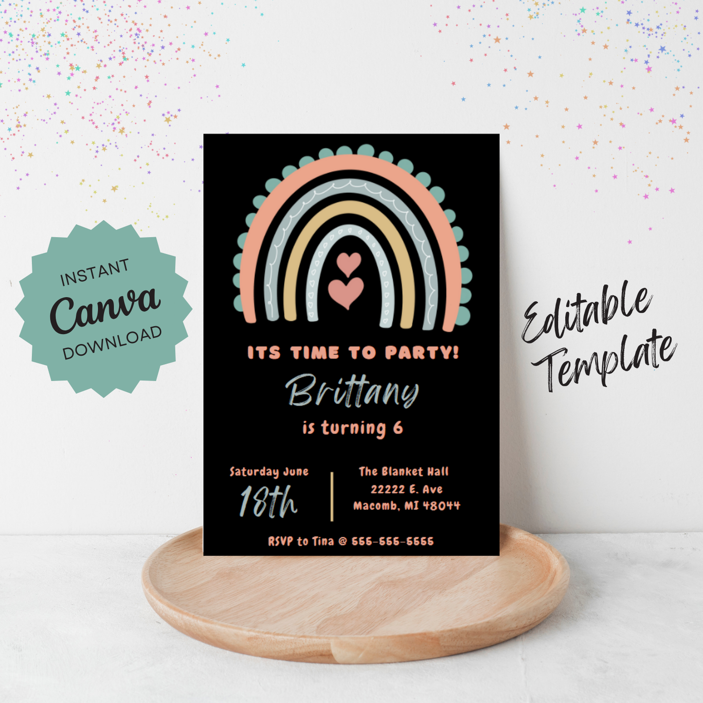 Boho Rainbow Party Invite | Canva