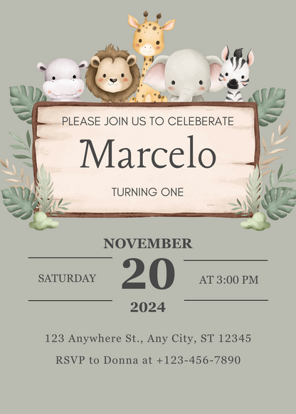 Jungle Birthday Invitation Template | Canva Template | Kids Birthday Invite