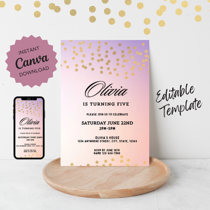 Girls Pink Birthday Invitation Template | Canva