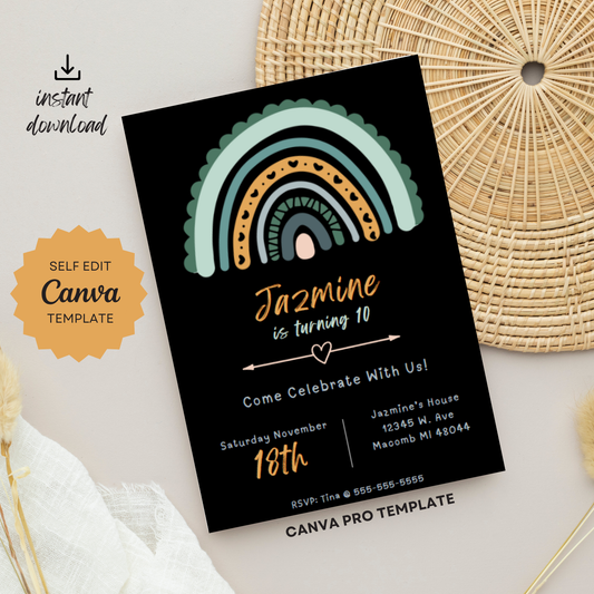 Boho Rainbow Party Invite | Canva