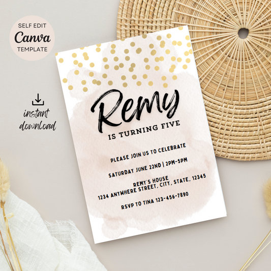 Pink Gold Glitter Birthday Invitation Template | Digital Download | Editable Canva Template | Instant Printable Invite