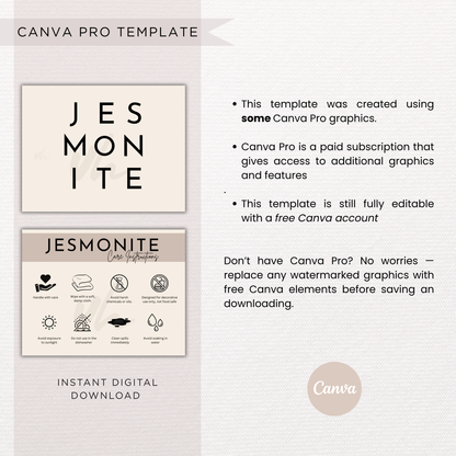 Jesmonite Care Card | Canva Template