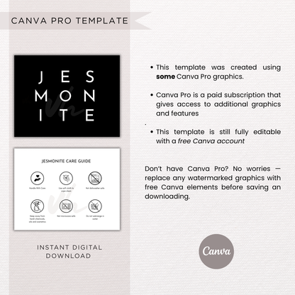Jesmonite Care Card | Canva Template