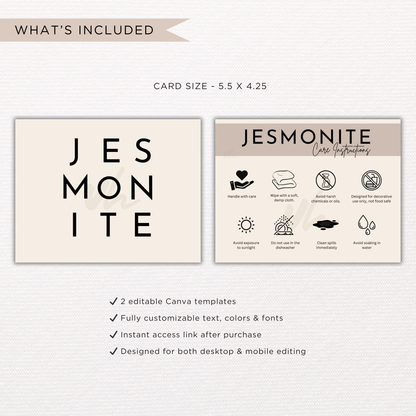 Jesmonite Care Card | Canva Template