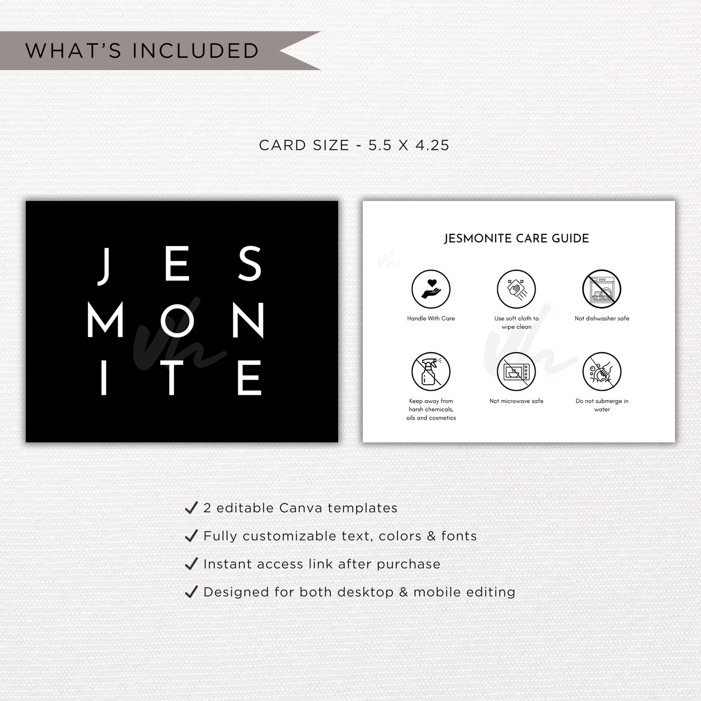 Jesmonite Care Card | Canva Template