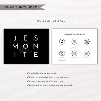 Jesmonite Care Card | Canva Template