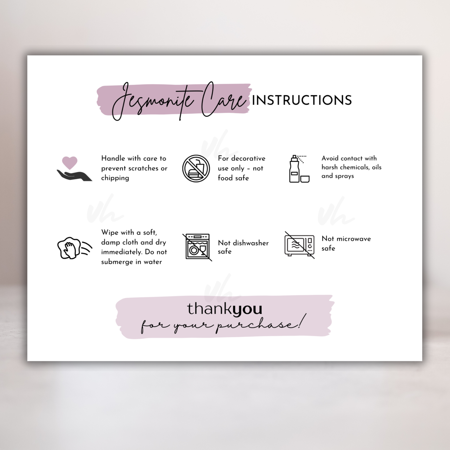 Jesmonite Care Card | PNG Instant Download