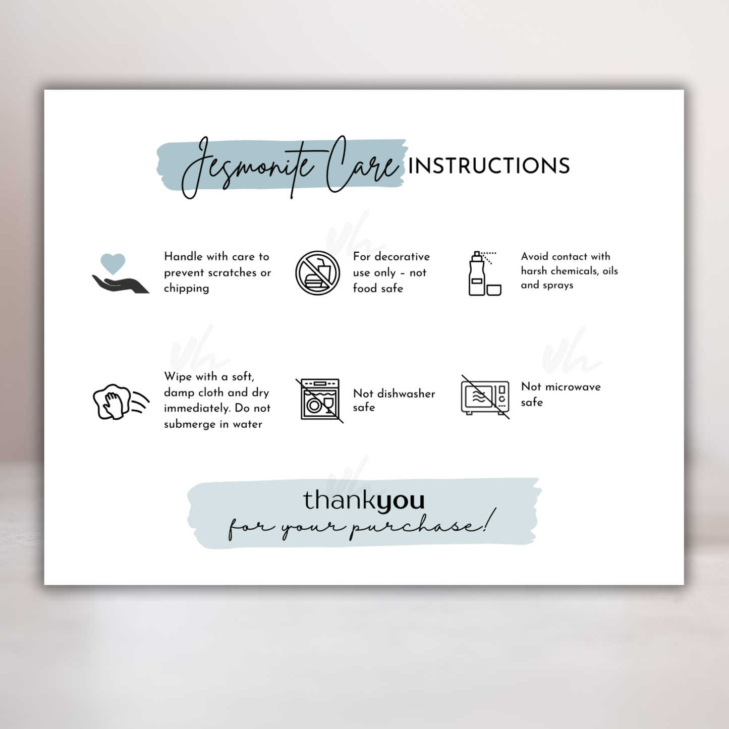 Jesmonite Care Card | PNG Instant Download