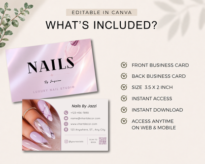 Nail Business Card Template | Editable Canva Business Card