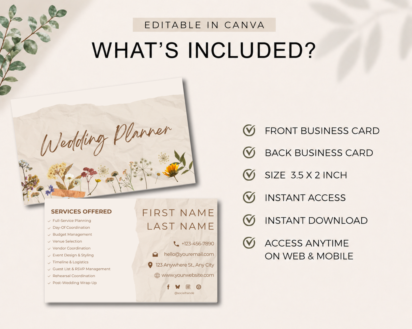 Wedding Planner Business Card | Canva Template