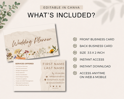Wedding Planner Business Card | Canva Template
