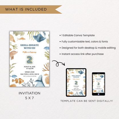 Sea Life 2nd Birthday | Canva Template