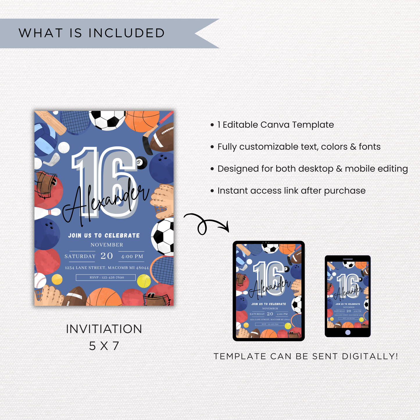 Sports Theme Birthday Invite | Canva Template
