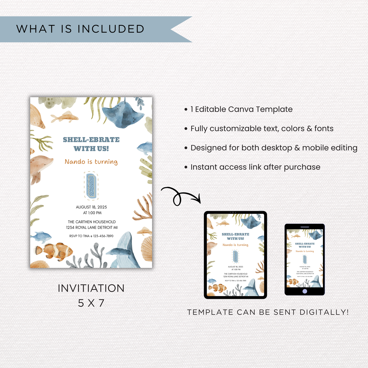 Sea Life 1st Birthday | Canva Template