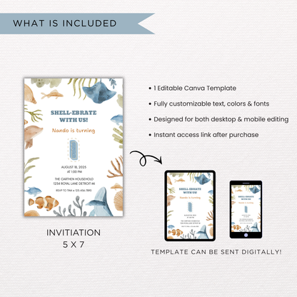 Sea Life 1st Birthday | Canva Template