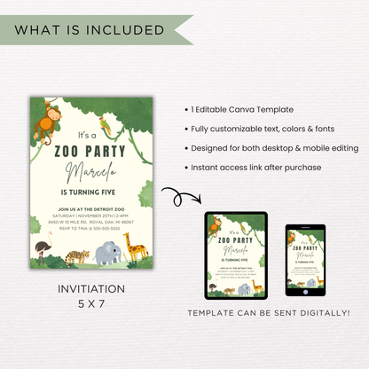 Zoo Birthday Invite | Canva Template