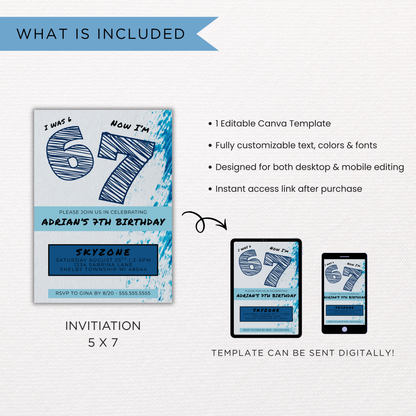 6 7 Birthday Invite | Canva Template