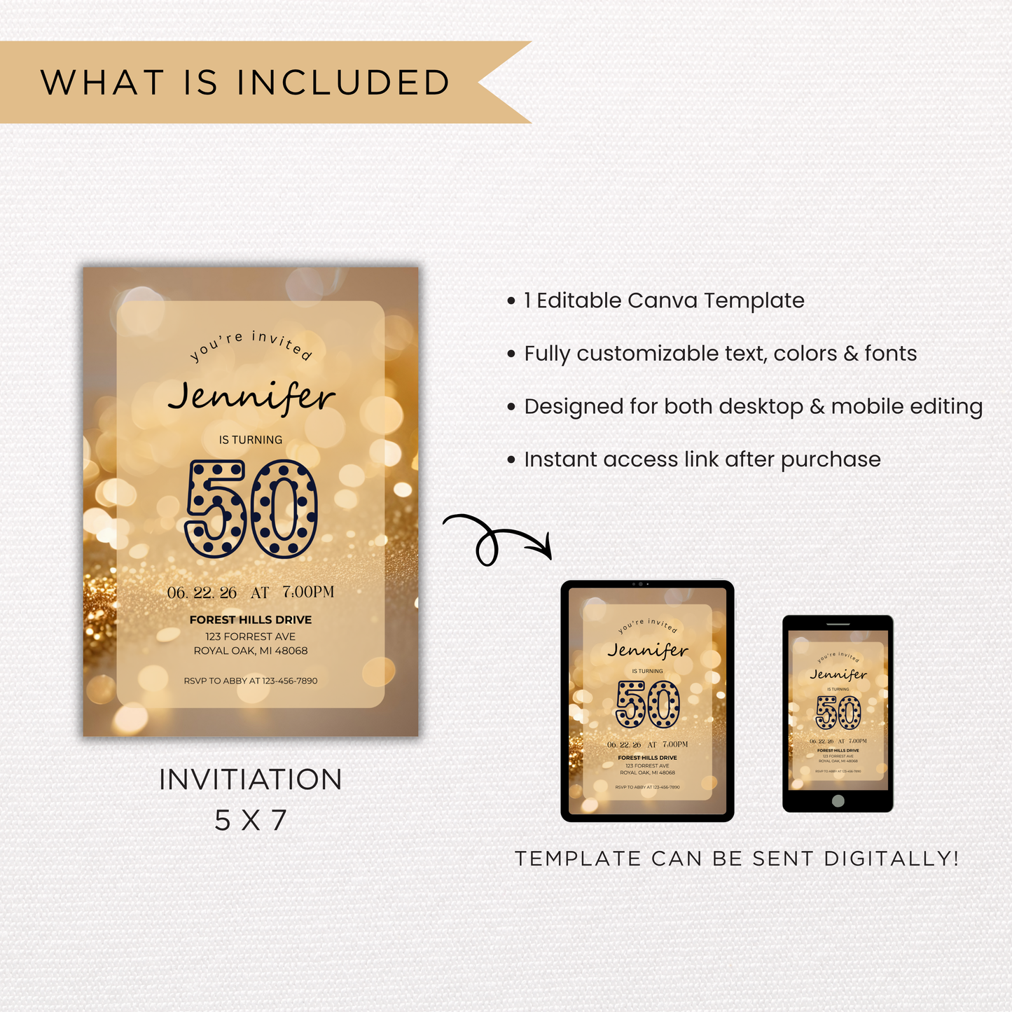 50th Birthday Invite | Canva Template