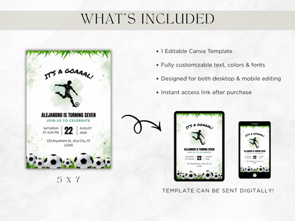 Soccer Theme Birthday Green | Canva Template