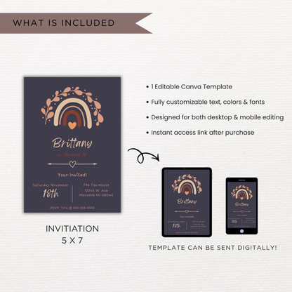 Girls Boho Birthday Invite | Canva Template