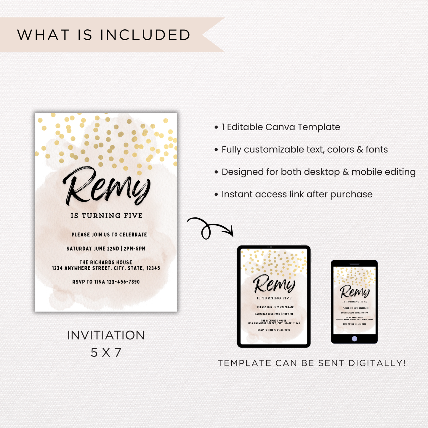 Gold Glitter Birthday Invite | Canva Template