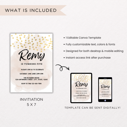 Gold Glitter Birthday Invite | Canva Template