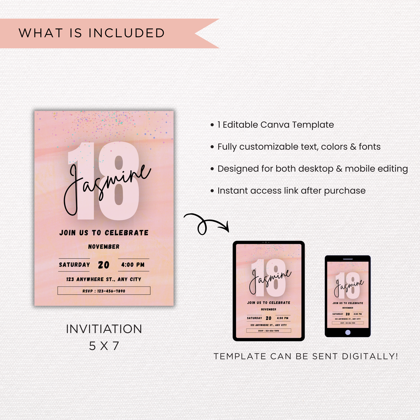 Pink Birthday Invite | Canva Template