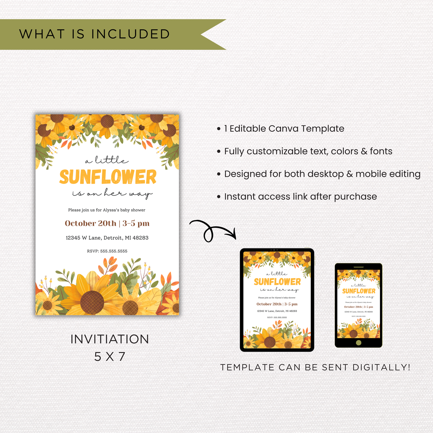 Sunflower Baby Shower Invite | Canva Template