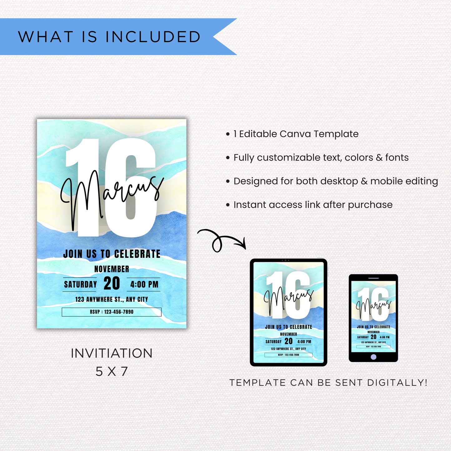 Blue Milestone Birthday Invite | Canva Template