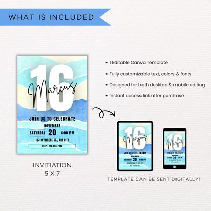 Blue Milestone Birthday Invite | Canva Template