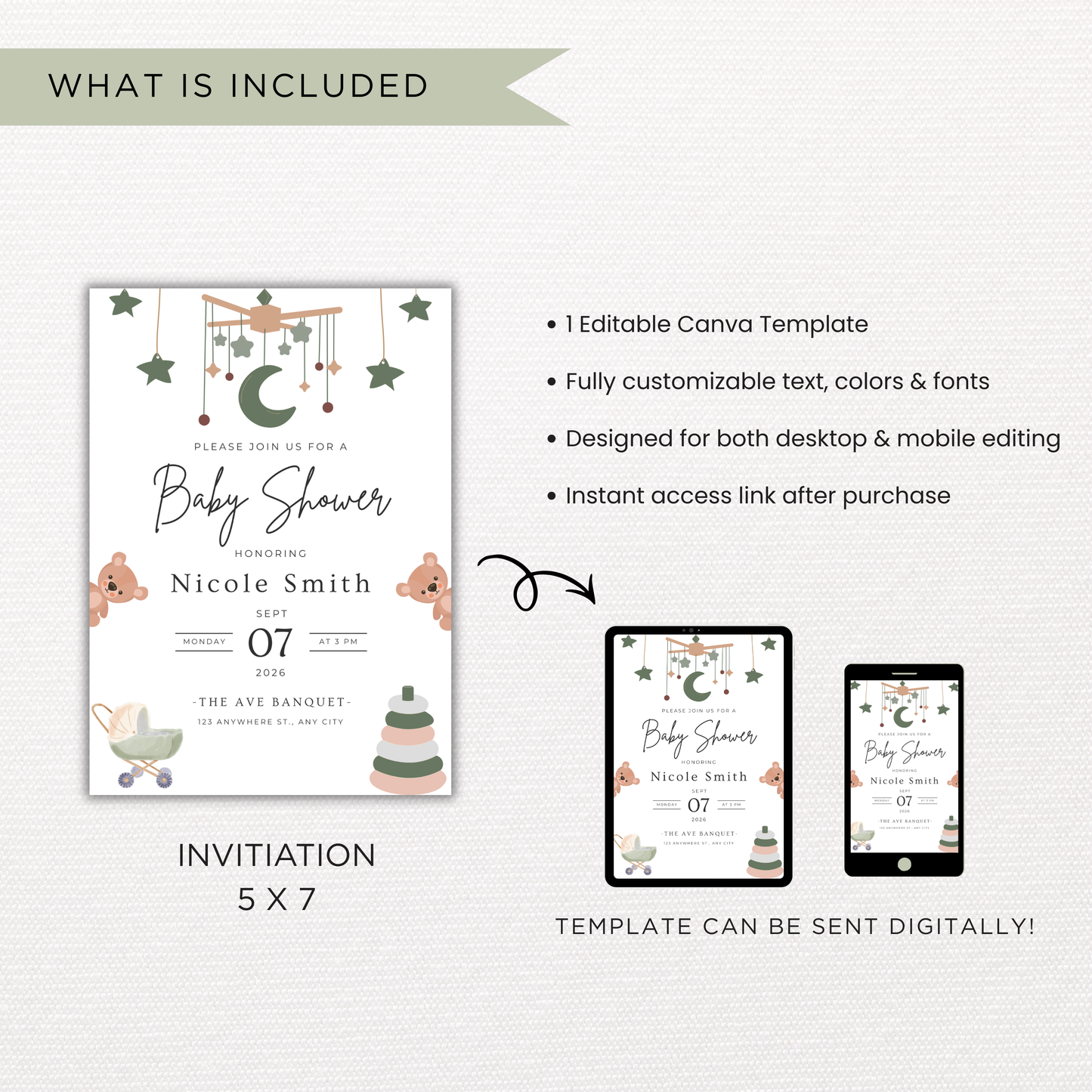 Baby Boy Shower Invite | Canva Template