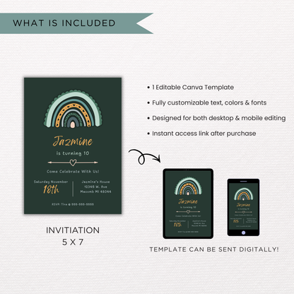Boho Rainbow Invite | Canva Template