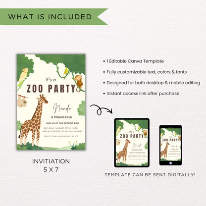 Canva Jungle Birthday Invitation Template | Editable Instant Download | Printable Safari Party Invite