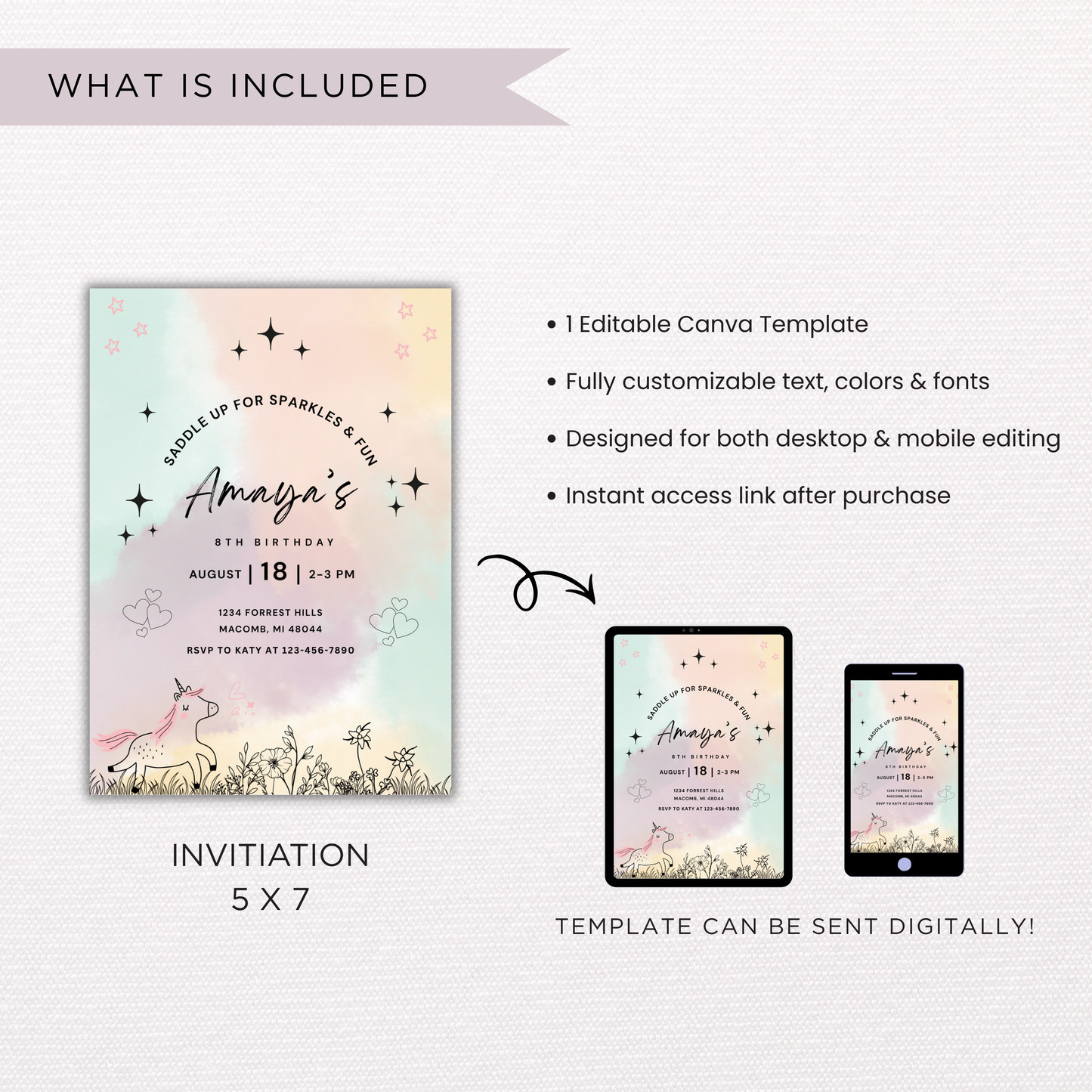 Pony Birthday Invite | Canva Template