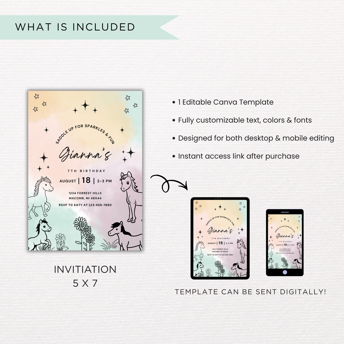 Pony Birthday Invite | Canva Template