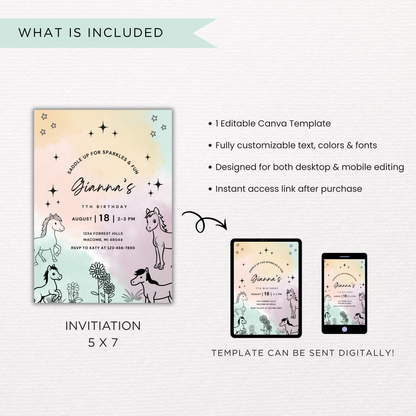 Pony Birthday Invite | Canva Template