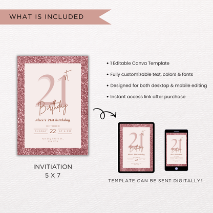 Milestone Invite - Glitter Theme | Canva Template