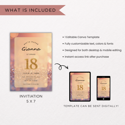 Glitter Theme Invite | Canva Template