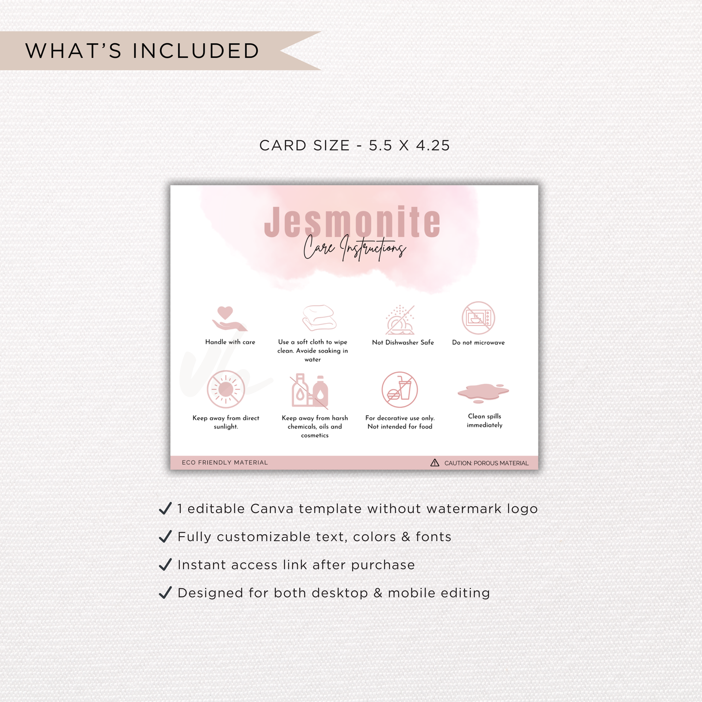 Jesmonite Care Card | Canva Template